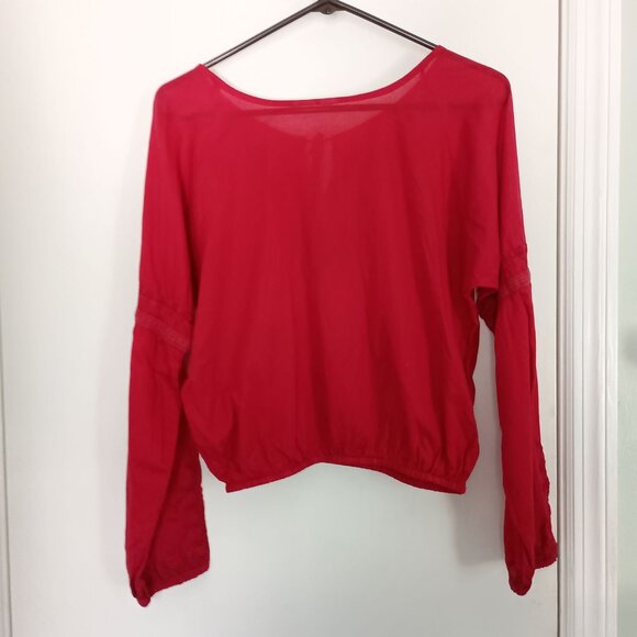 vintage Y2K embroidered red long sleeve peasant blouse top - Picture 2 of 7